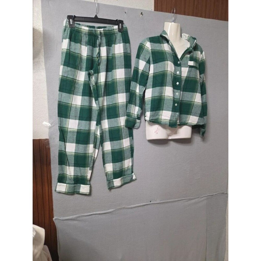 Liz Claiborne Green and White Plaid Button-Down Shirt Xmall Size